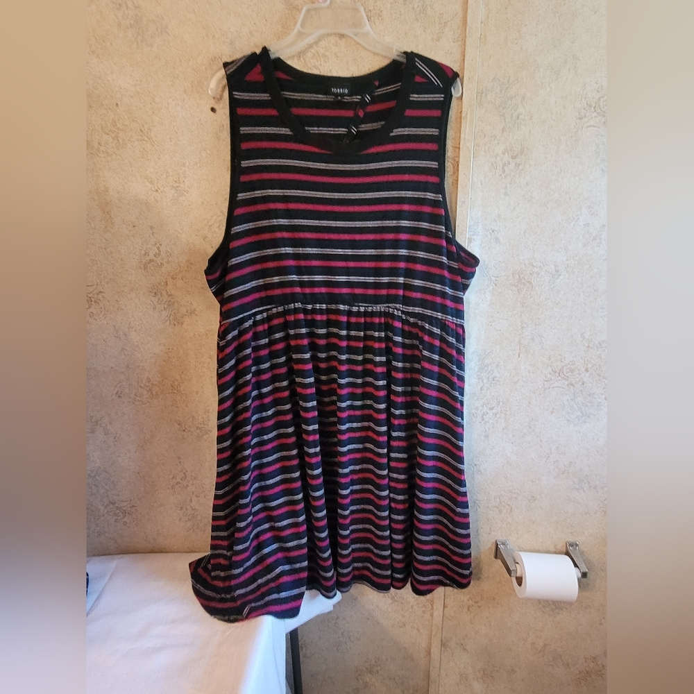 Torrid Black, Pink and Blue Striped Tank Top Dress